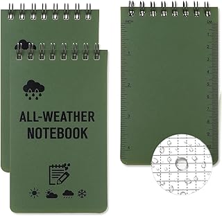 Wodoszczelny notes, 3 sztuki, spiralne notatniki, kieszonkowe, linijki idealne do zapisywania przeżyć podróży lub zbierania danych polowych, format kieszonkowy, zielony