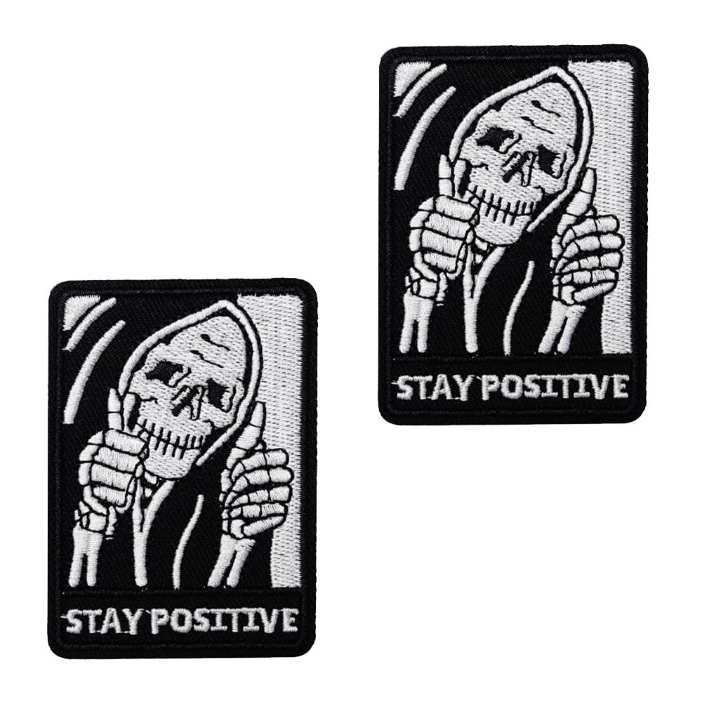 2 Stück STAY POSITIVE Lustiger Patch Stickerei Abnehmbare Bestickt Emblem Hook and Loop Patch Applikationen Kleidung,Uniformen, Rucksack,Jeans,Hosen,Jacken,Mützen,DIY-Zubehör,Baseballkappe