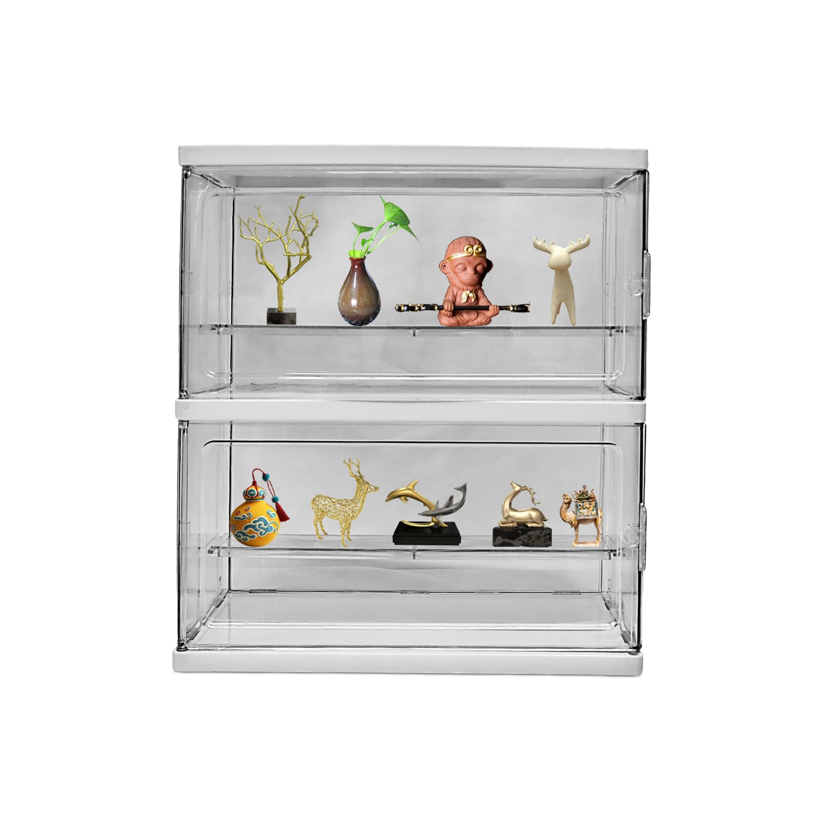 ANMOO Acrylic Display Case with Sliding Door, 2-Tier Dustproof Showcase for Action Figures Collectibles, Desktop Organizer for Miniature Figurines Home Storage (Medium, 27x14x31cm)