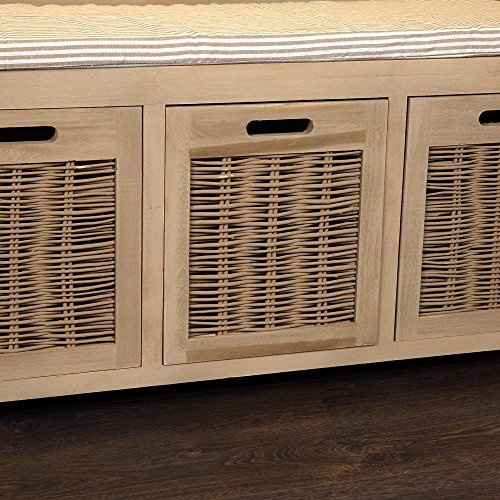 Melko Sitzbank-Kommode mit Stauraum 3 Weidekörben in beige aus Holz Sitzkommode mit Auflage Truhenbank 90 x 45 x 34 cm