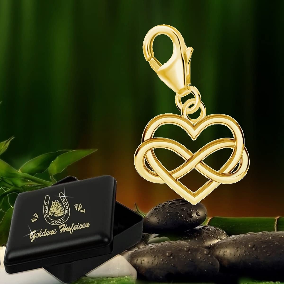 Breloque en forme de cœur avec symbole infini - En argent sterling 925 plaqué or Charme
