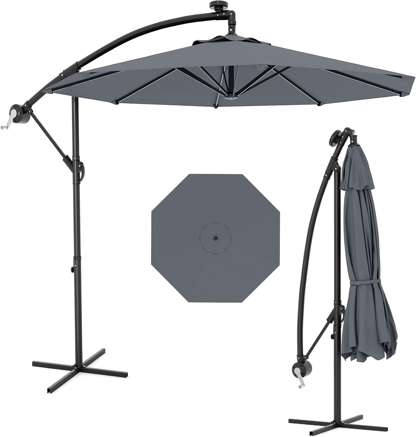 Hipicute 10Ft Offset Hanging Market Patio Umbrella with Easy Tilt Adjustment, Polyester Shade, 8 Ribs for Backyard, Poolside, Lawn and Garden