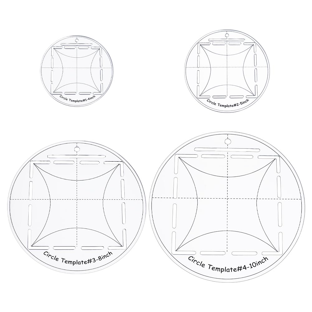 4 plantillas circulares para colchas, 10/12/20/25 cm, regla circular redonda de acrílico transparente, juego de regla de costura redonda, accesorio indispensable para cortar patrones y coser