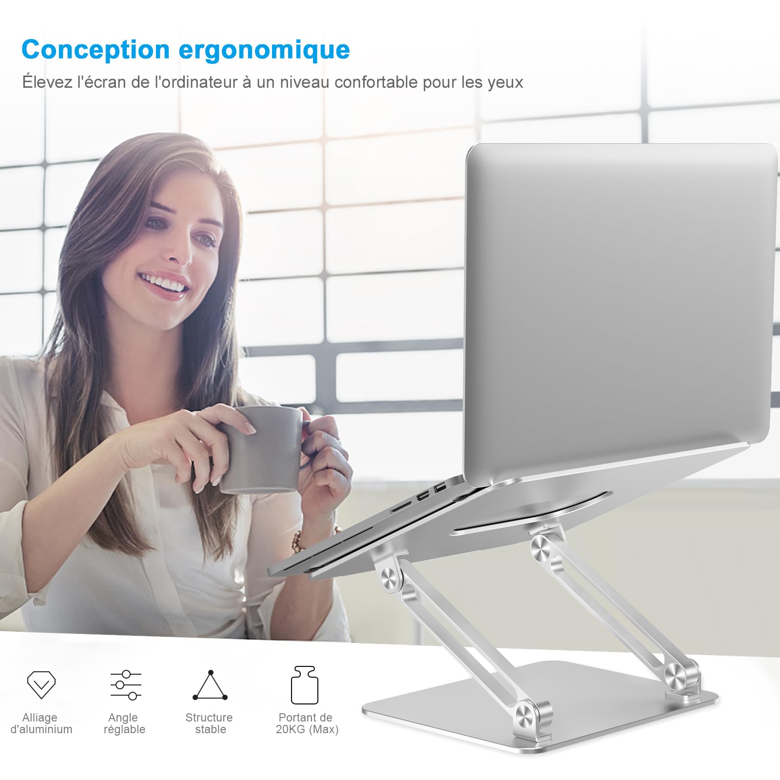 BoYata Support Ordinateur Portable Refroidissement Sable Multi-Angle Compatible MacBook Pro Air 10-17 Pouces Argenté