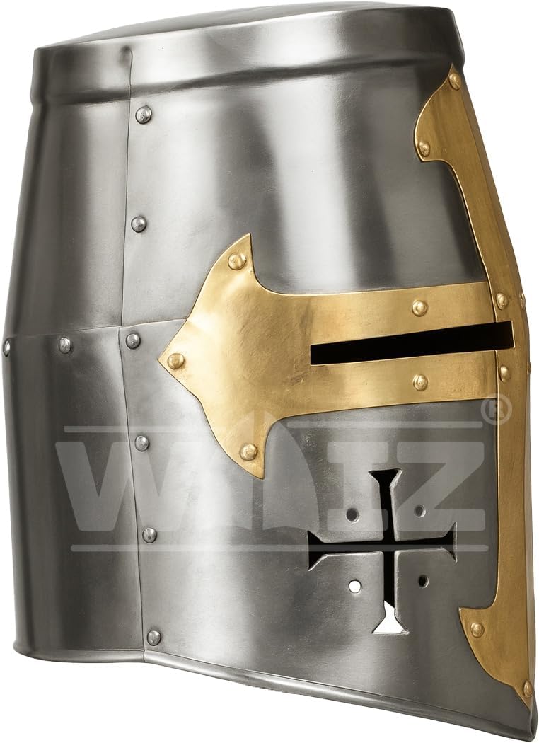 Medieval Crusader Great Helm – 18 Gauge Steel Knight Helmet with Brass Cross – Full Head Armor for LARP, SCA, Reenactment & Cosplay – Historical Templar Helmet - Image 3