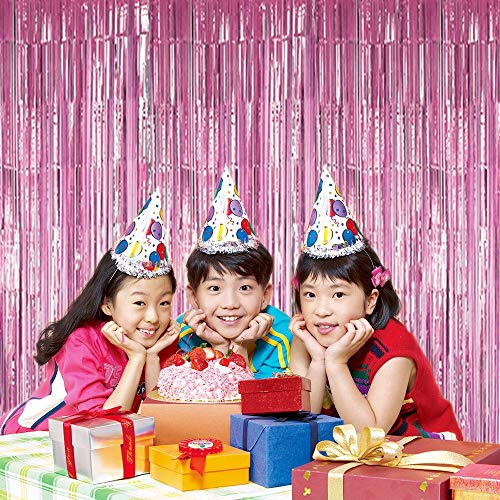 Image of Party Propz Pink Foil Curtain for Decoration - Set of 3 Pcs Pink Foil Curtain for Birthday Decoration | Party Decoration Items | Foil Fringe Curtain