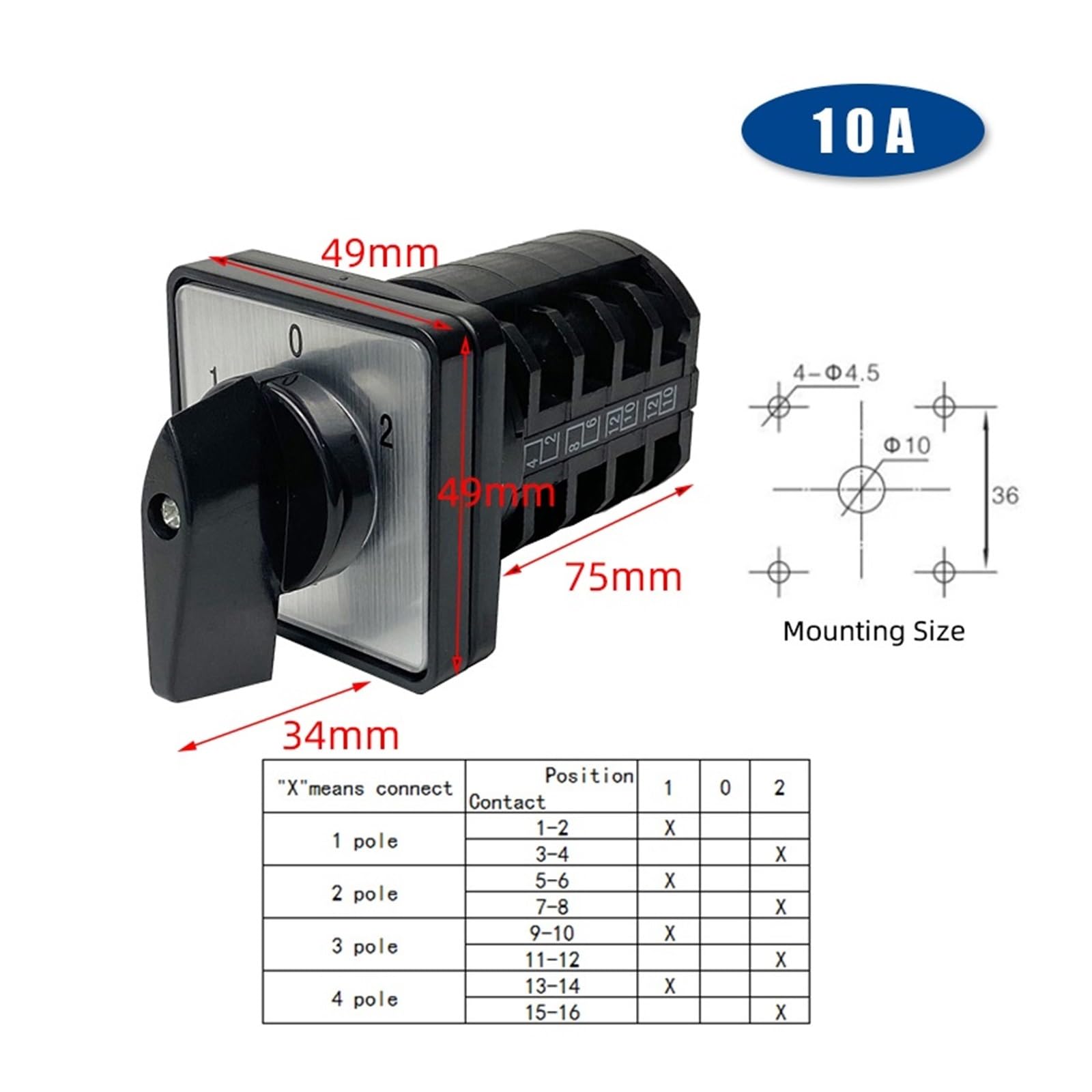 Interruptor giratorio de leva LW8 tres posiciones transferencia universal
