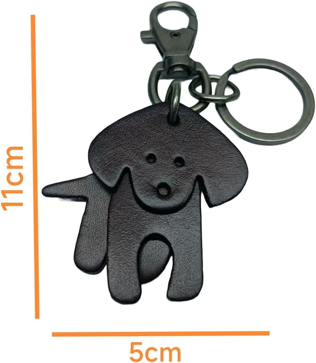 Leather Dog Keychain, Metal Key Ring with Clasp, Cute Puppy of Animals Design Bag Charm Accessory - Image 2