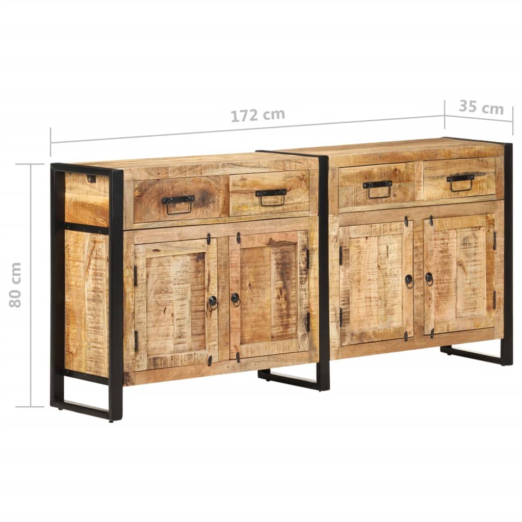 Aparador de madera maciza de mango con 2 puertas y 4 cajones, marco de acero industrial recubierto de polvo, 172 x 35 x 80 cm armario de almacenamiento