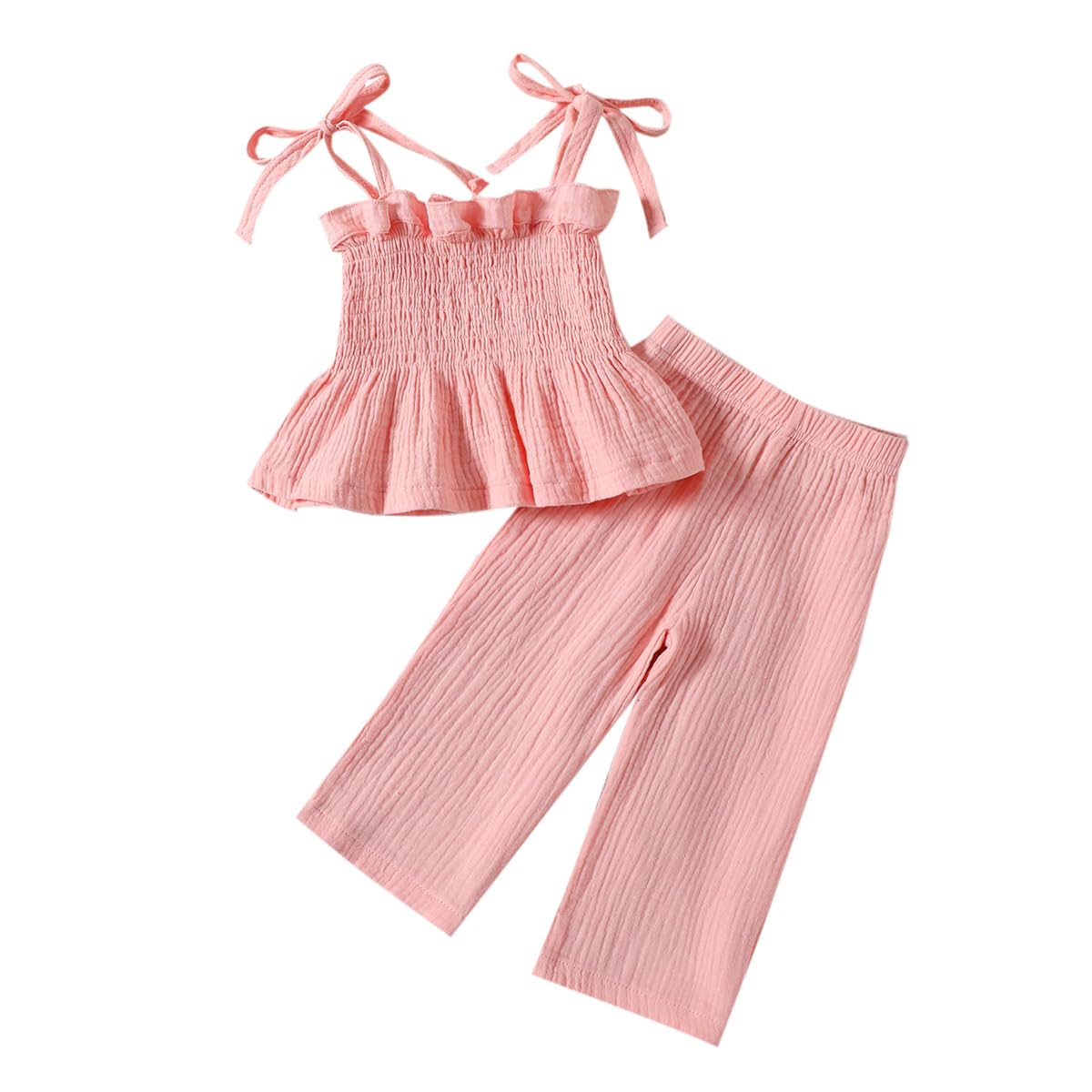 Ensemble Pantalon d'Été pour Petites Filles Débardeurs à Manches Volantées/Sans Manches Pantalon Large en Coton et Lin Printemps Enfants Vêtements