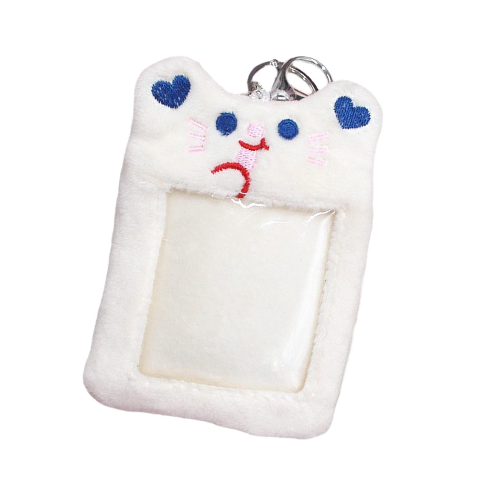 Labriciyon White Cartoon Cat Photocard Holder - Kawaii Keychain Card Sleeve For IDs & Student Cards