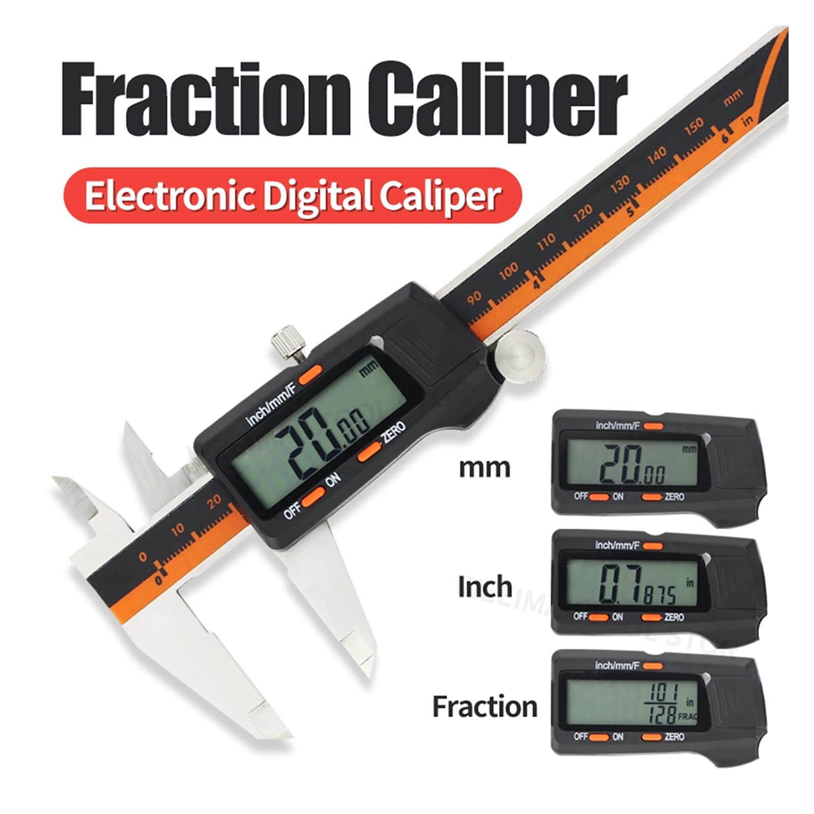 Suwmiarka cyfrowa, Zaczarowanie frakcji Metal Cyfrowy Cyfrowy Caliper Materiał Ze Stali Nierdzewnej Instrumenty 150mm / 6w Micrometr Głębokość Narzędzie Pomiarowe(Metal Caliper)