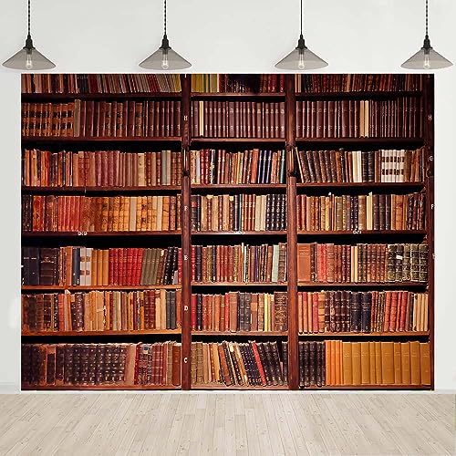 Bookshelf Retro Photography Backdrop Books Reading Party Decor 8x6FT