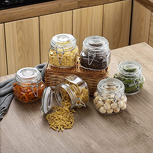 Image of 500ml Airtight Glass Container with Lids Food Storage Jar Octagon-Storage Canister with Clear Preserving Seal Wire Clip Fastening for Kitchen Canning Pasta Sugar,Beans,Spice Set of 6