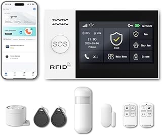 Systeme Alarme Maison sans Fil WiFi 4G, Kit Alarme Maison Complet avec Écran Tactile, Détecteur de Mouvement, Détecteur Ouverture Porte, Sirène, Kit Alarme Anti Intrusion