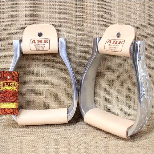 HILASON Engraved Aluminum Visalia Stirrups 2 Inch Wide Leather Wrapped Tread