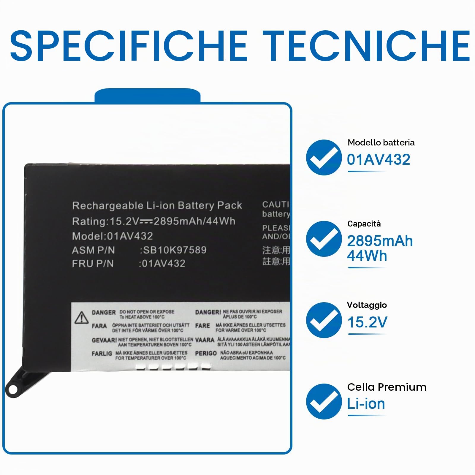 00HW026 00HW027 01AV434 01AV432 Laptop Batteria per Lenovo ThinkPad Yoga 260 370 X380 Serie, Sostituzione per SB10K97589 SB10K97590 SB10K97591 SB10F46465 SB10F46464 01AV433 15.2V 44Wh