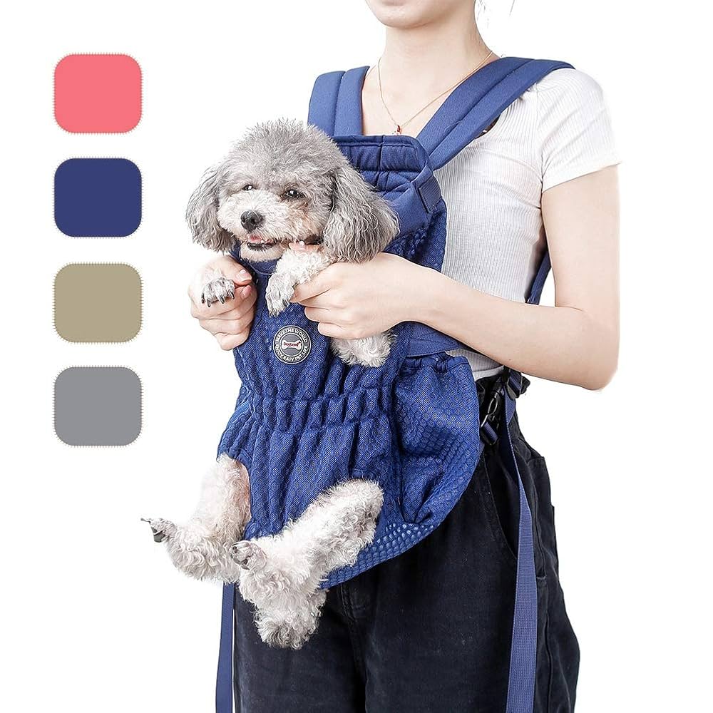 Dog Going Out Foldable On Chest Backpack Pet Carrier Bag Stylish Blue Denim Comfortable, Safe and All season travel solution for small pets