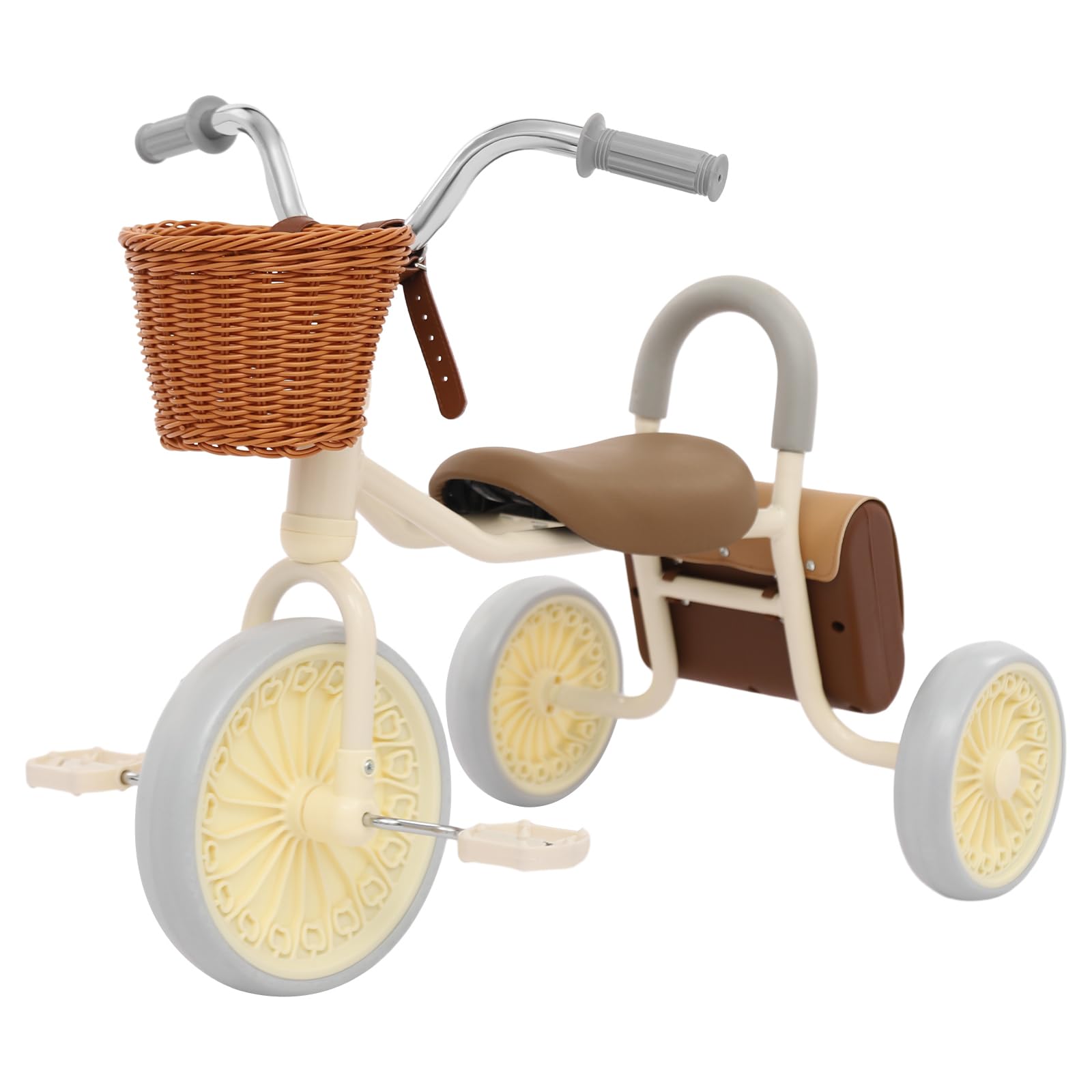Toddler Tricycle,Retro Children Bicycle for Kids Ages 2-6 Years Old,Kids Bike with Training Wheels and Front Basket,70 ° Limit Design Ensure Riding Safety,Multiple Color Options (White)