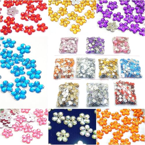 Perlin Nähschmucksteine Schmucksteine Acryl-Kristalle Set 10 Farben Blume Schmuck-Edelsteine mit Loch flacher Rückseite Kunstharz-Strasssteine für Textilien Kleidung Kostüme 2500 Stk