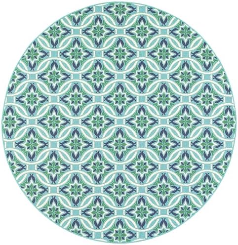 Oriental Weavers Meridian Indoor/Outdoor Rug - 5868L - 7'10" Round - in Blue/Green - Moroccan Style, Water, Stain and Fade Resistant, Hose Clean, Patio, Outdoor Living Area Rug