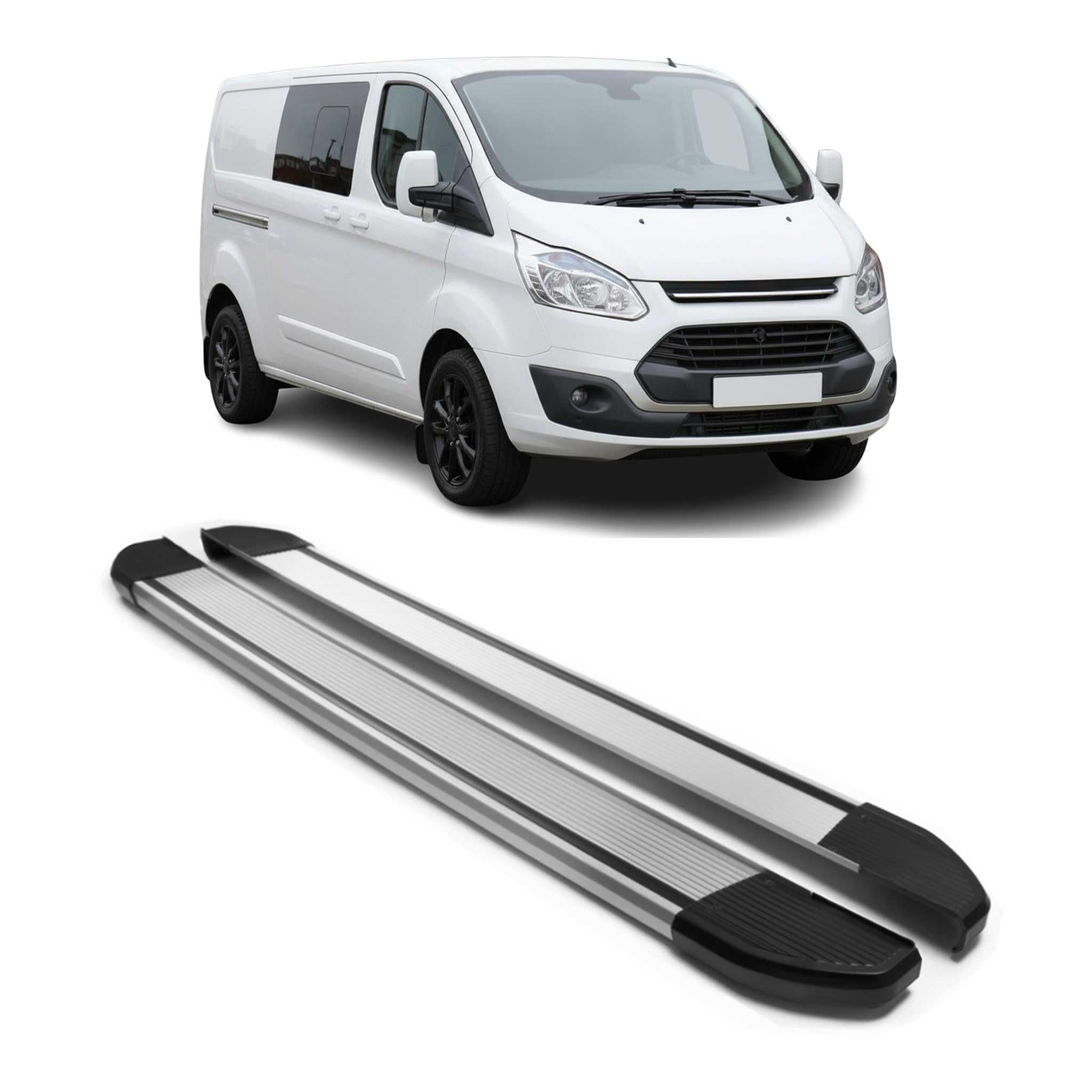 OMAC Trittbretter Seitenschweller kompatibel mit Ford Transit Custom 2013-2023 L2 Alu Grau 2 TLG
