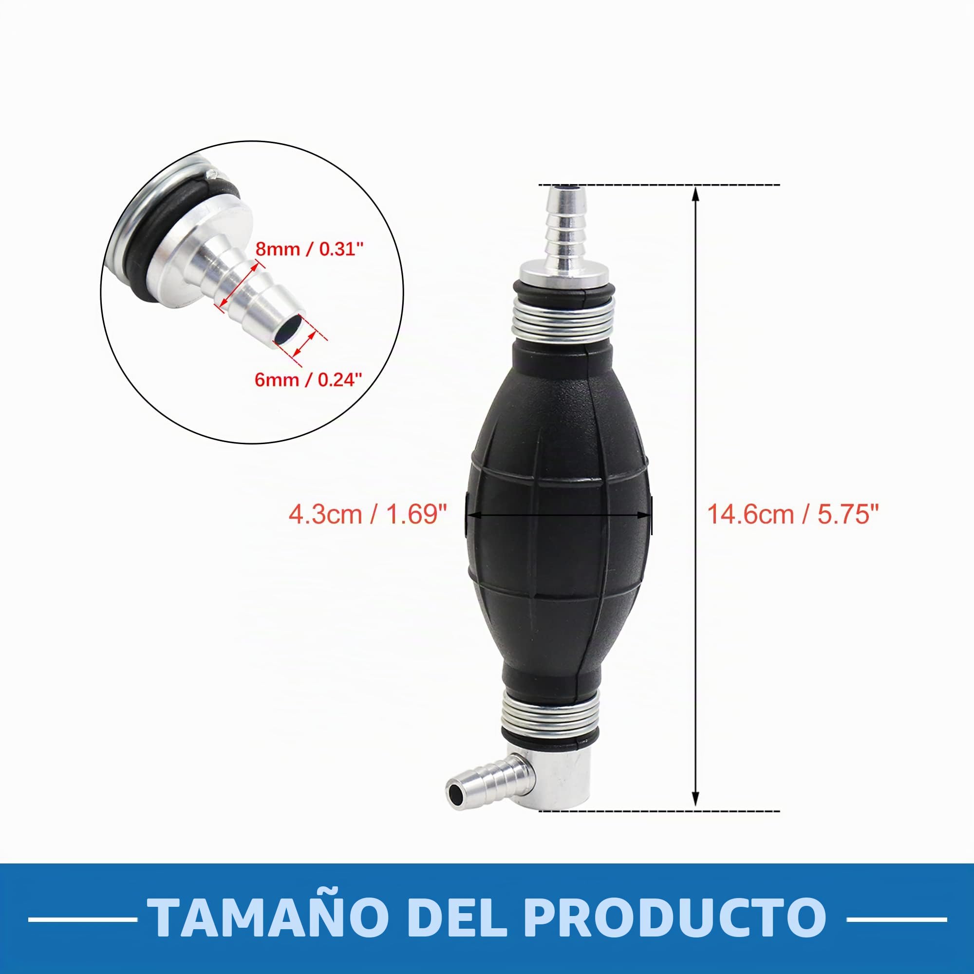 A ABSOPRO 8mm para manual Cebador Gasolina Diesel Bomba Negro