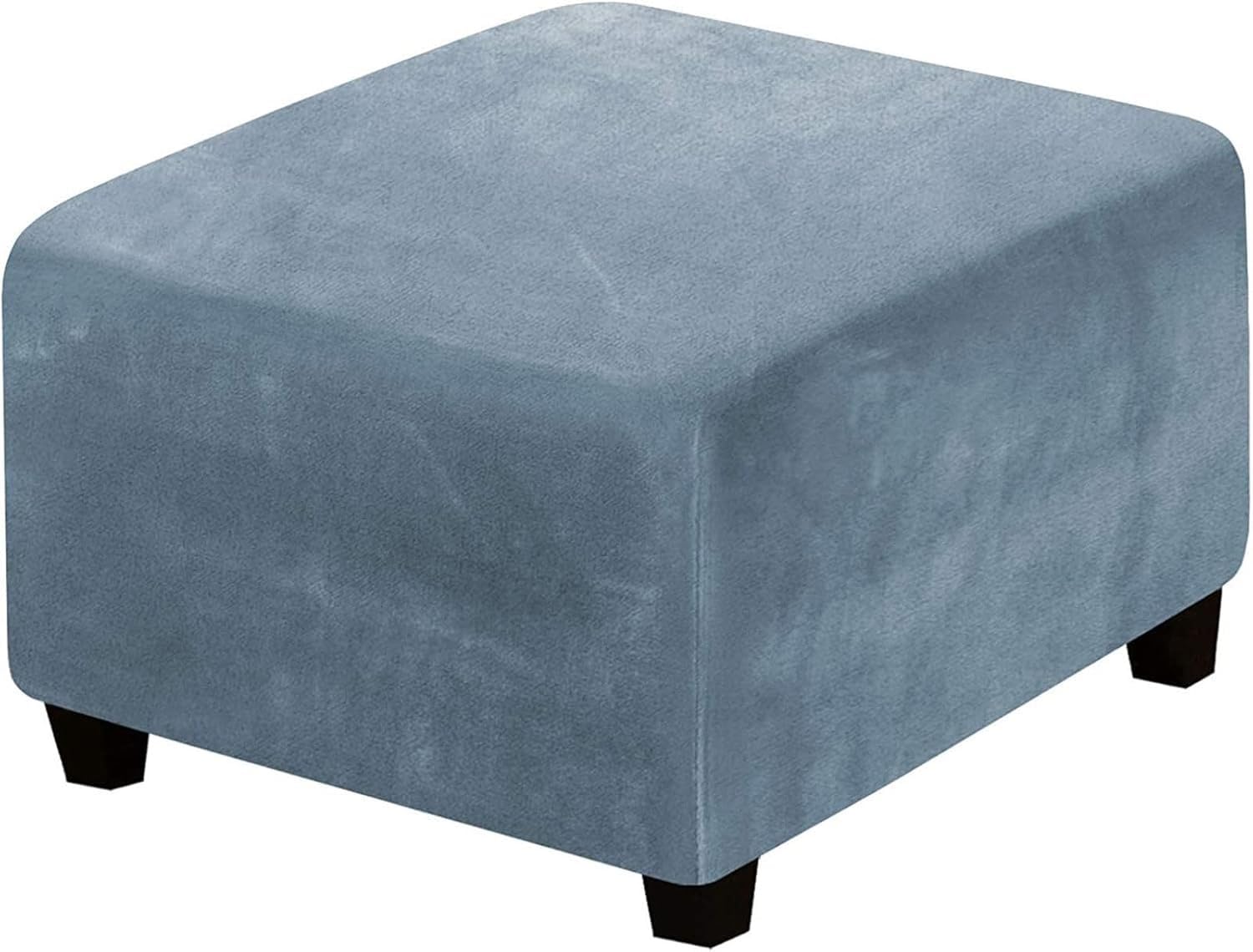 Yekuhe Velvet Ottoman Cover Square Stretch Extra Large Footstool Cover, Dustproof Removable Washable Universal Pouffe Cover With Elastic Bottom Anti-Slip(Dusty Blue,60x60cm/24x24in)