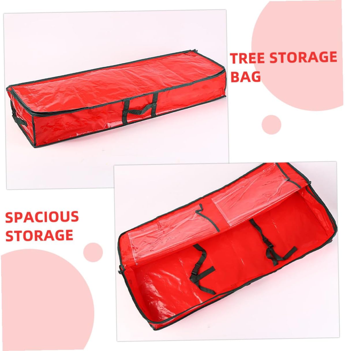 Large Waterproof Christmas Tree Storage Bag with Handle, 120x36x13cm Red Zippered Holiday Storage Carrier for Artificial Tree Organization and Seasonal Decor