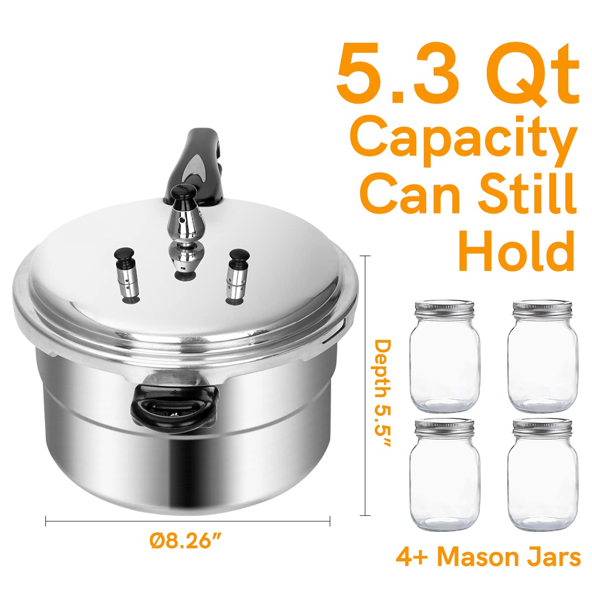 Olla a presión de 5.3 cuartos de galón, olla de presión compatible con inducción de 10 psi, con control de presión múltiple y protección, estante para conservas incluido 7