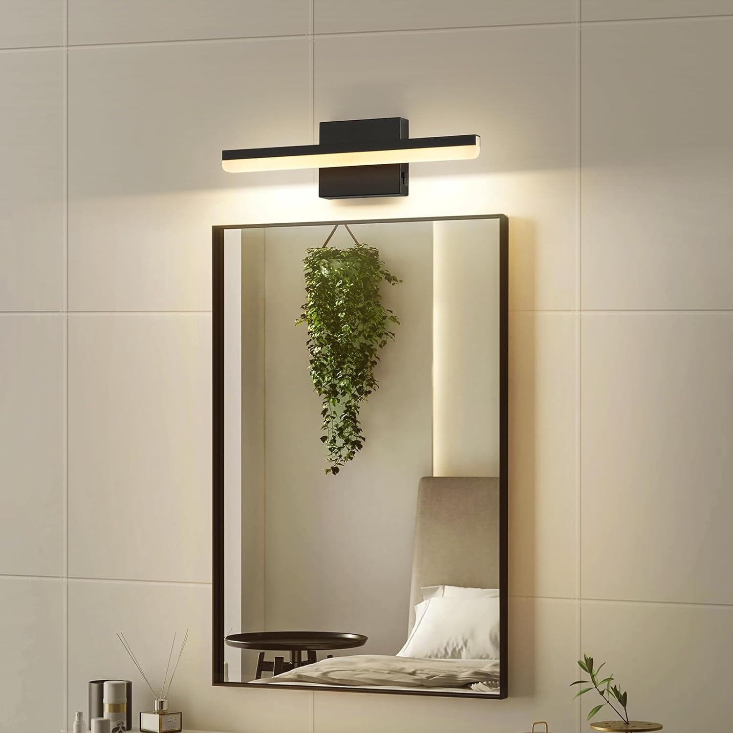 LED Modern Bathroom Vanity Light Fixtures Dimmable 5CCT 12W Lights Over Mirror Black Wall Light Bar for Bathroom 15.7 inch ETL Certificated