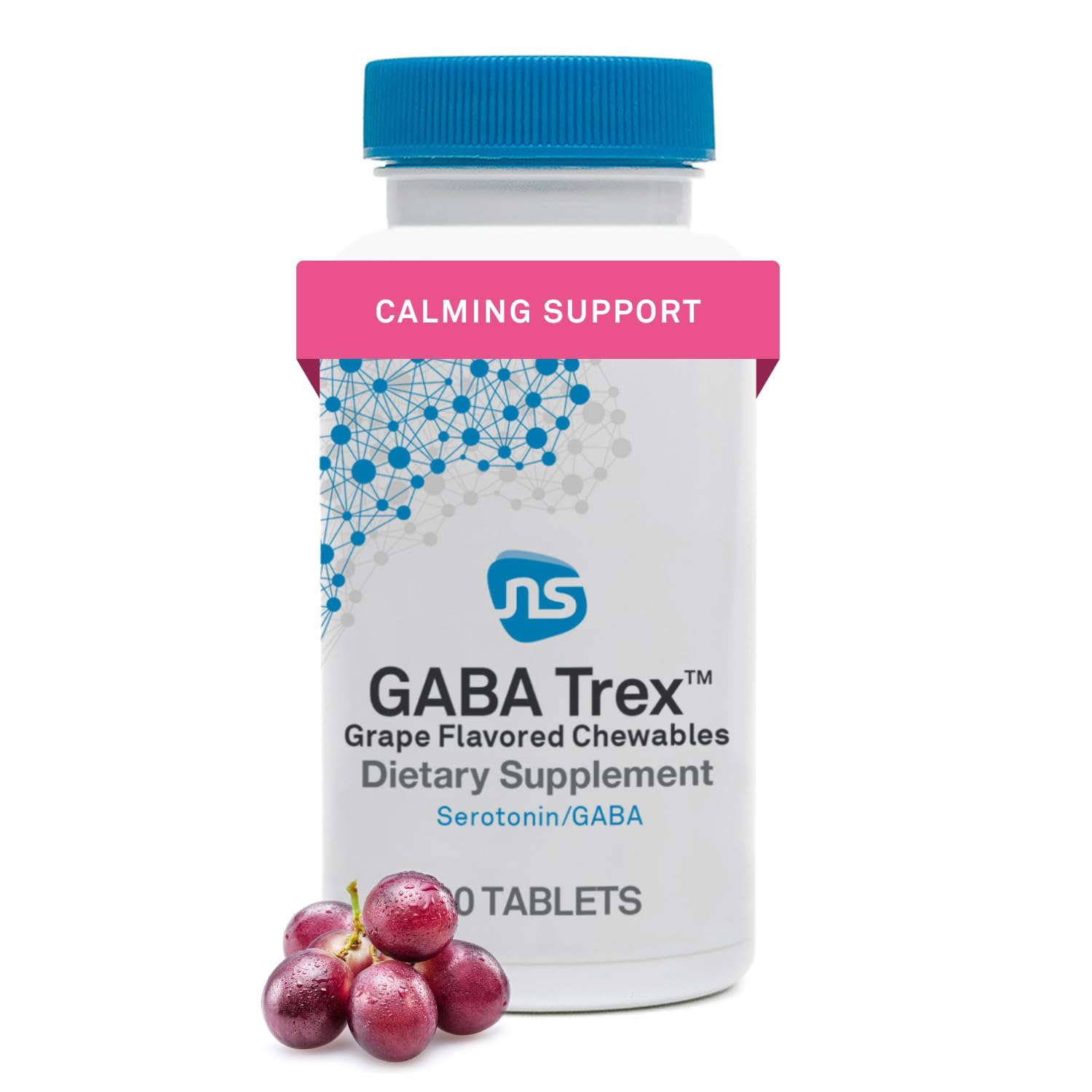Neuorscience GABA Trex L Theanine Supplement - Calm Aid for Daytime Stress Support & Evening Relaxation - Chewable Grape-Flavored Tablets - Vegan & Non-GMO (60 Tablets)