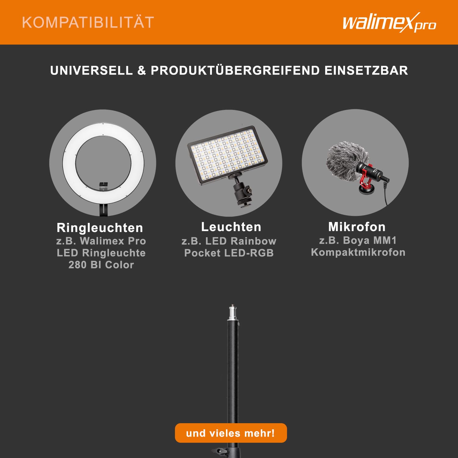 Walimex pro Table Top Lampenstativ 2er-Set höhenverstellbar 35-65 cm, Tischstativ mit Kugelkopf für 360° Drehung und 90° Neigung, Stativ mit Klemmhalterung für Studiobeleuchtung und Kamera