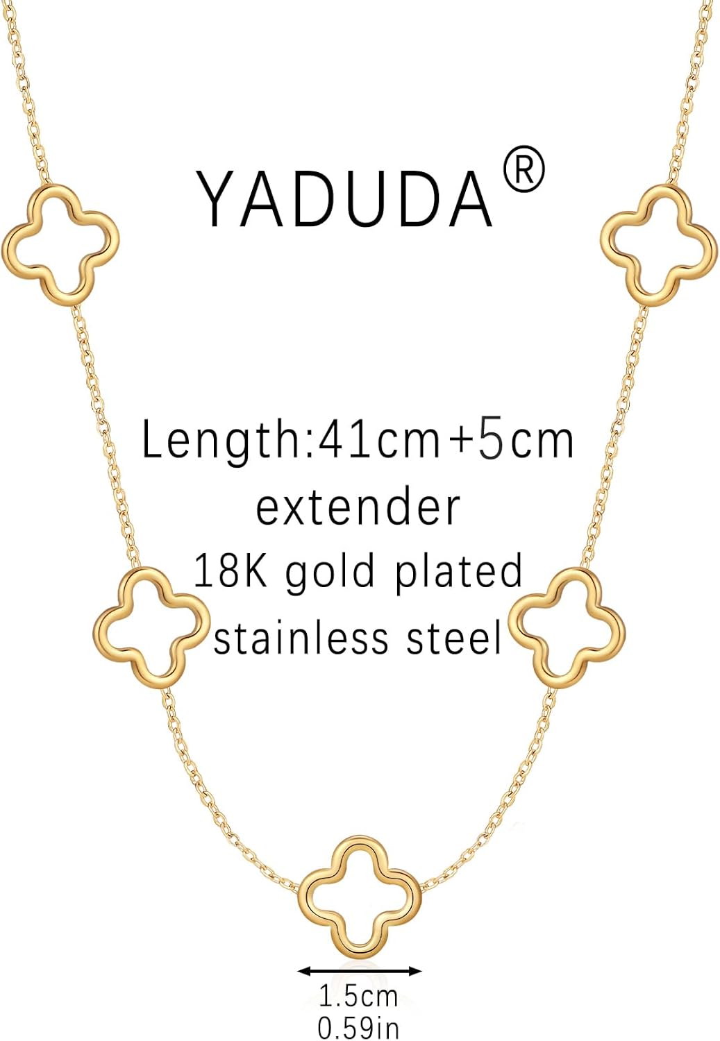YADUDA Dainty Gold Silver Four Leaf Clover Necklace CZ Clover Pendant Station Necklaces for Women 18K Gold Plated Stainless Steel Lucky 4 Leaf Pendant Jewelry - Image 3