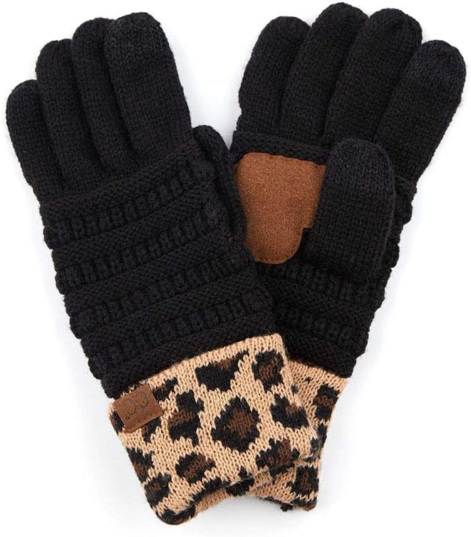 ScarvesMe 3pc Women's Winter Warm Leopard Animal Print Cuffed Beanie, Matching Gloves and Scarves