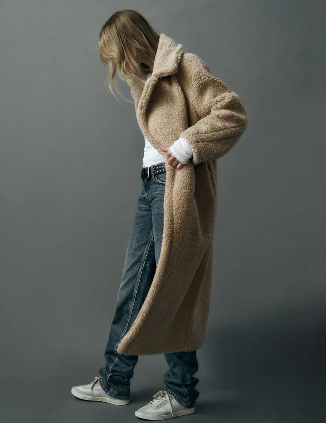 Sukany Cappotto in pile invernale casual da donna con colletto dentellato a doppio petto giacche lunghe con risvolto Outwear