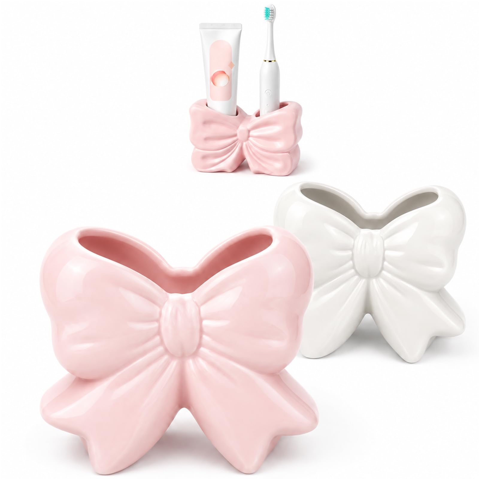 2 Pcs Toothbrush Holder, Tooth Brush Holder For Bathroom In Pink And White, Pink Kitchen Accessories, Compact Storage For Oral Care Essentials, Versatile Design For Home And Office Use