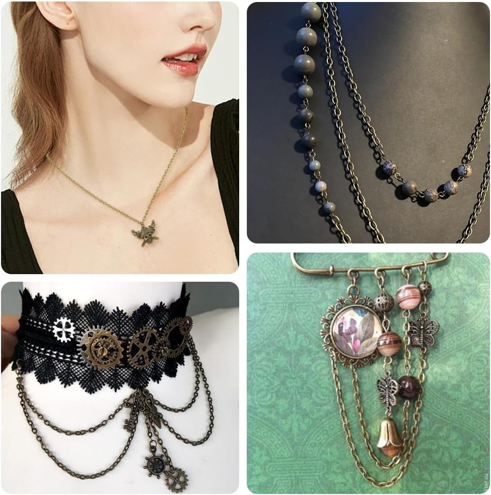 SUNNYCLUE 32.8 Feet/10M 4.5mm Bronze Chain Set Necklace Chains Kit Antique Metal Iron Oval Round Connector Cable Links with Brass Jump Rings Alloy Lobster Claw Clasps for Jewelry Making DIY Crafts - Image 4