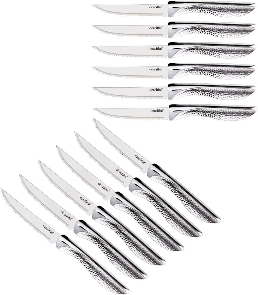 dearithe Serrated Steak Knives Set of 12, Stainless Steel