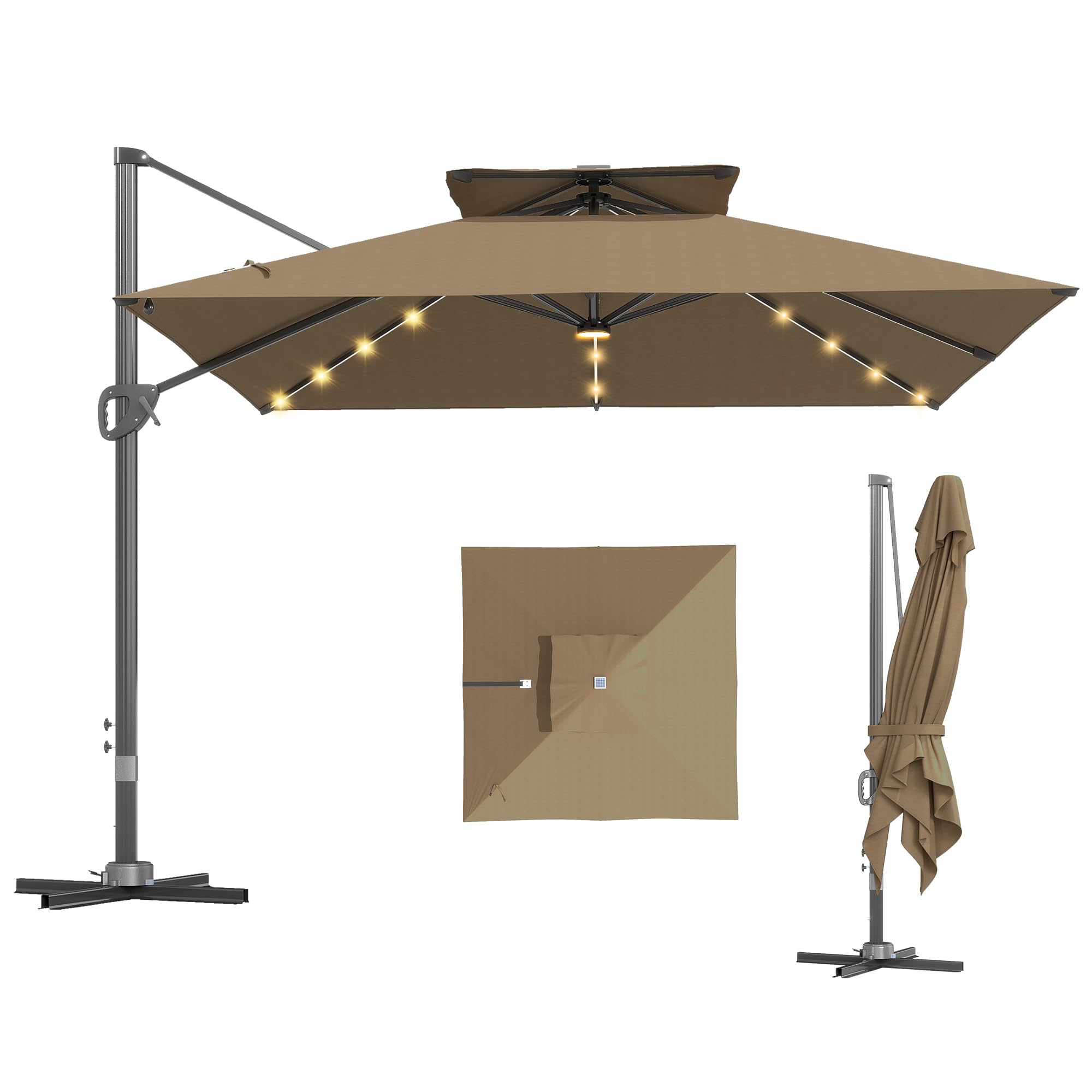 Outsunny Cantilever Parasol - Khaki - Aluminium