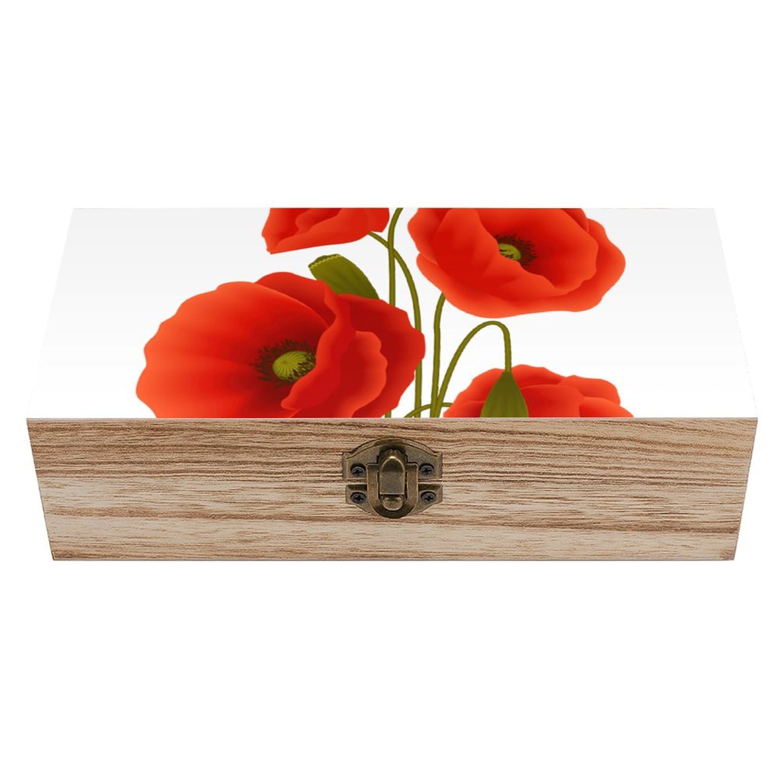 Boîte en bois de rangement coquelicot artisanale