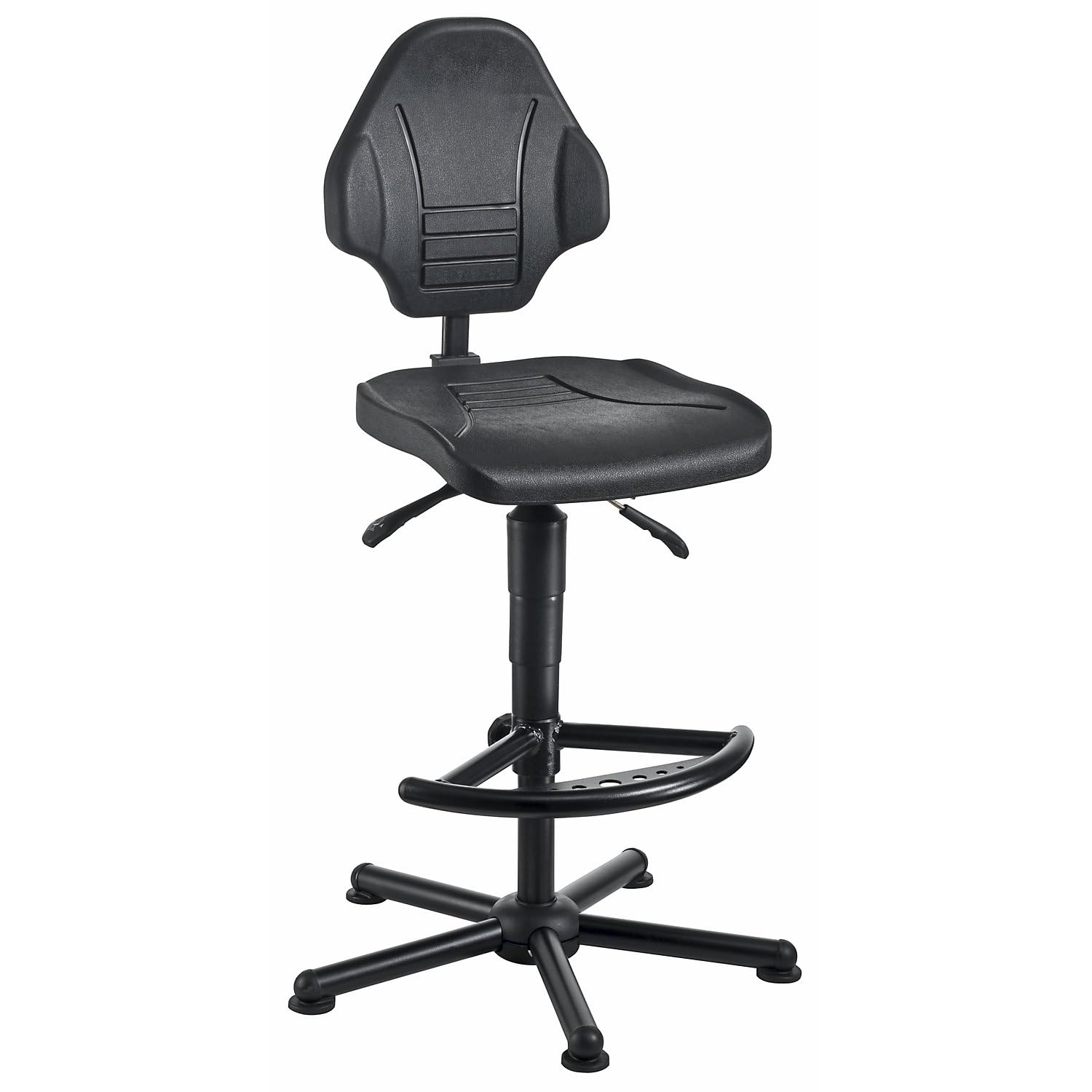 Certeo | Schwerlast-Arbeitsdrehstuhl | belastbar bis 250 kg | mit Bodengleitern und Fußstütze | Höhenverstellbereich 590-840 mm