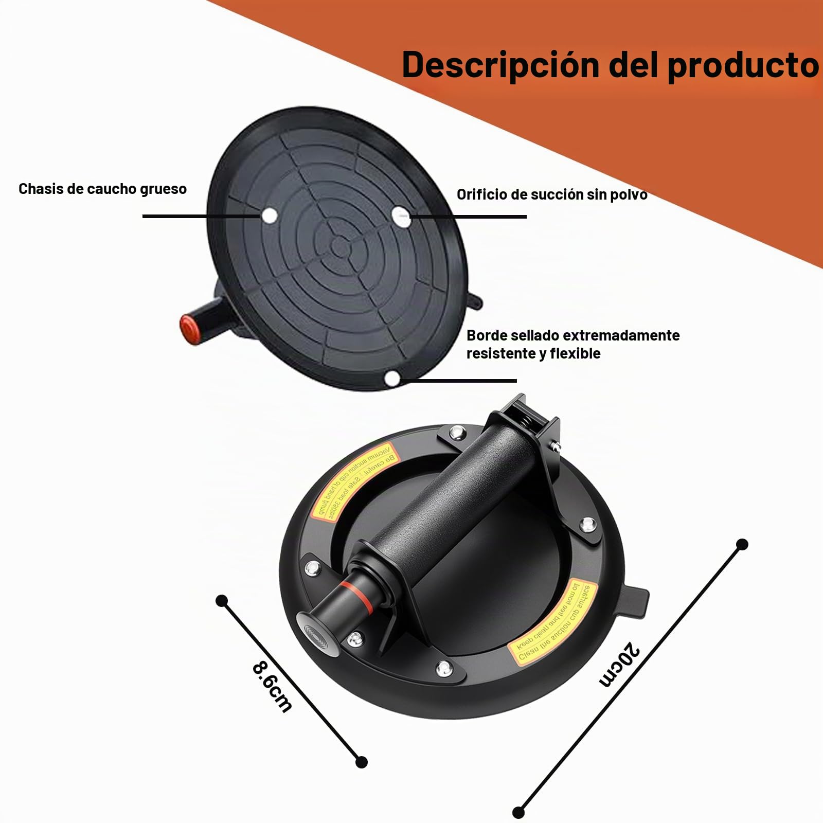 2 Pack 8"Ventosa Para Azulejos, Ventosas para Cristal con Maleta Portátil Ventosa de Vidrio Máx Cargas 200KG,Entosas de Vacío para Levantar Cristales, Mármol y Cerámica