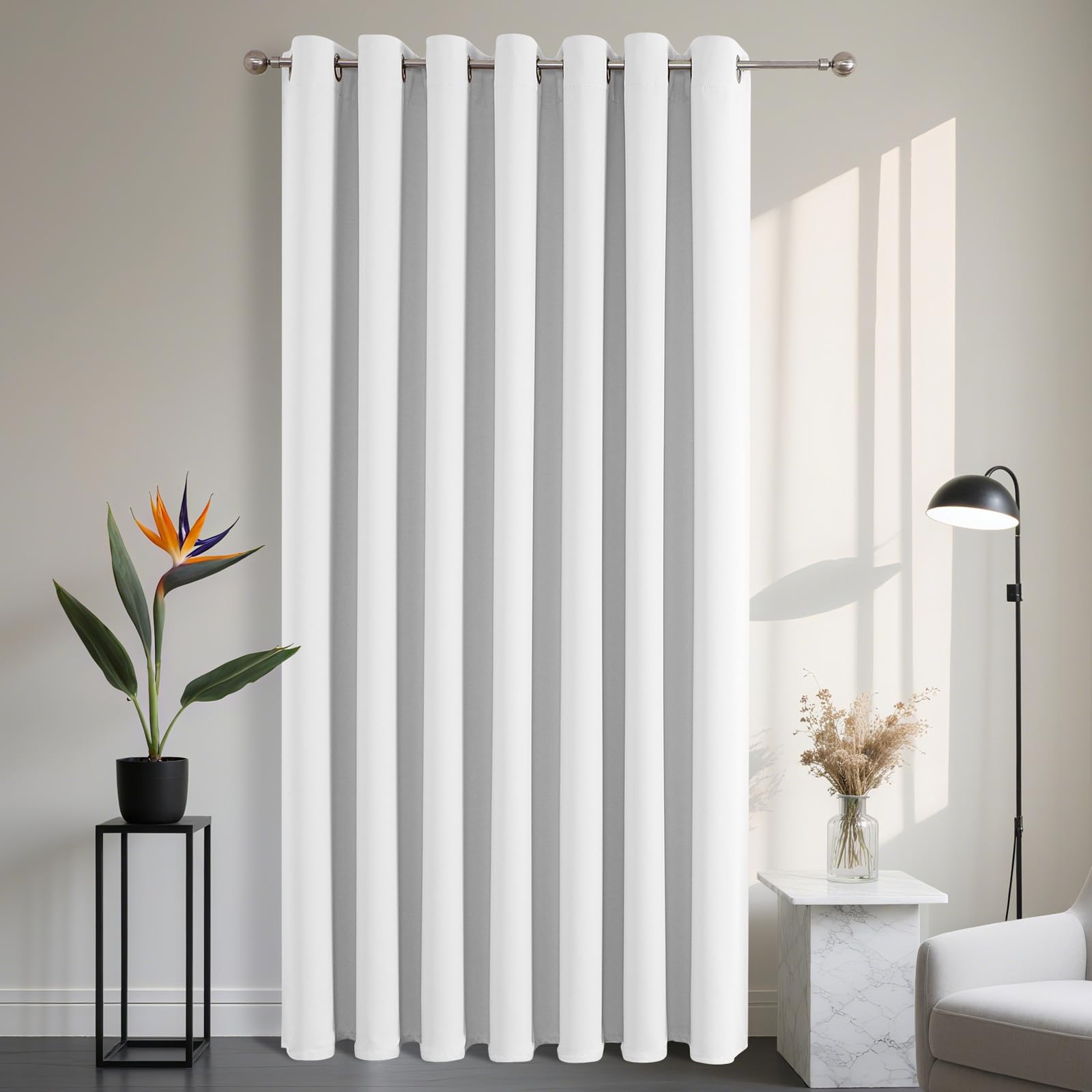 Joydeco Blackout Door Curtain 52x84 Inch Drop 1 Panel, 65% Light Blocking Privacy Protection Single Eyelet Full Length Curtain for Window Dressing Room Wardrobe Open Closet - White