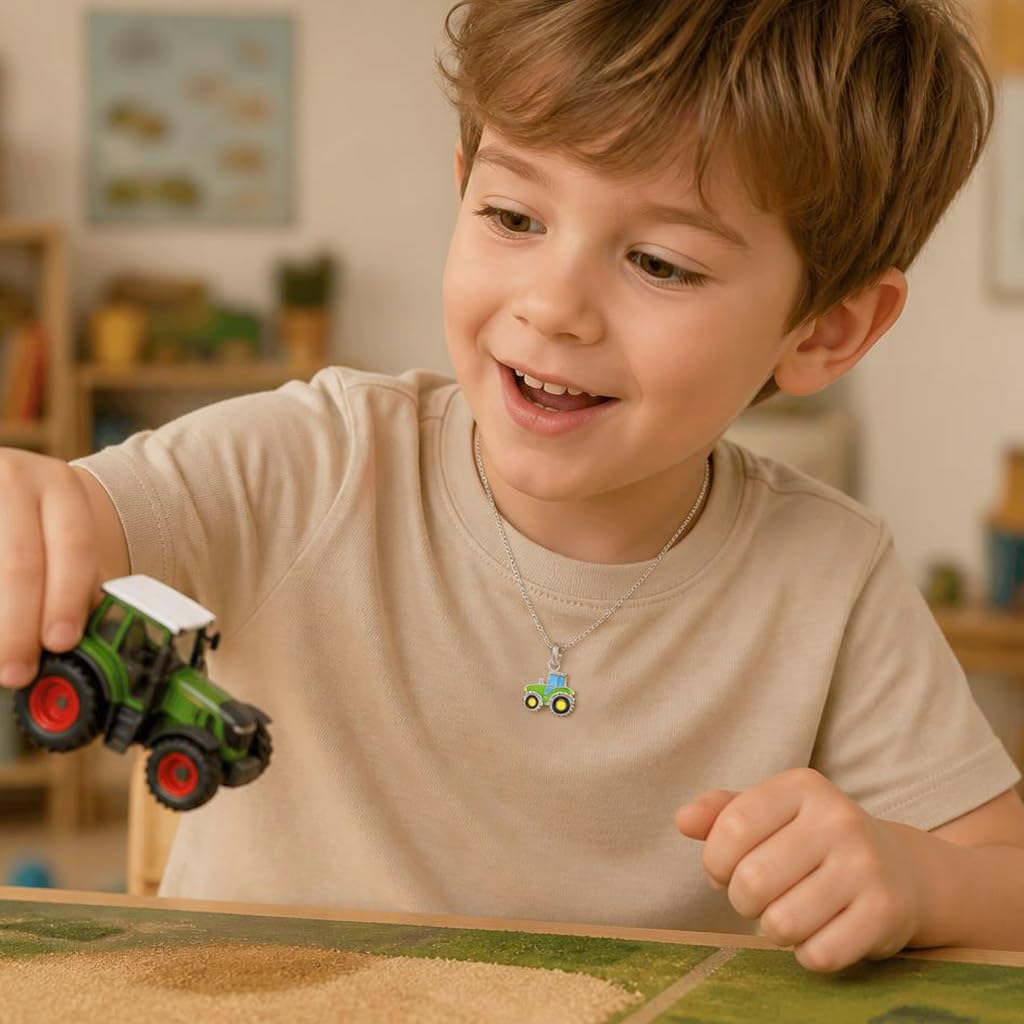 CLEVER SCHMUCK Ensemble pendentif tracteur en argent 925 pour enfant 10 x 11 mm laqué multicolore avec chaîne gourmette de 40 cm en argent sterling 925 dans un étui crème