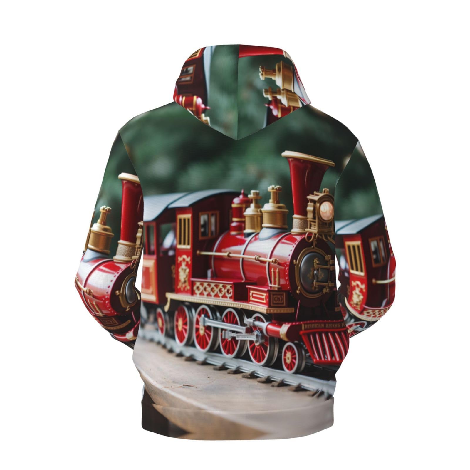 Męska bluza z kapturem z nadrukiem świątecznego pociągu, casualowa grafika z nadrukiem bluzy z kapturem z kieszenią