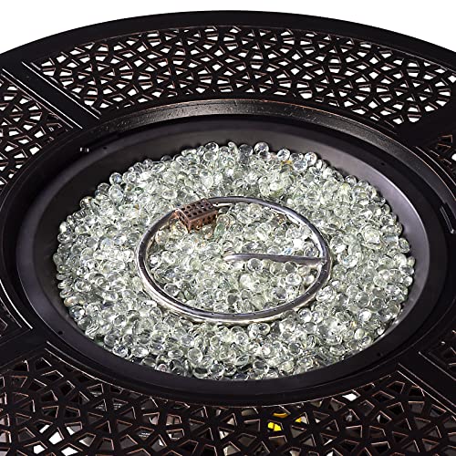 Image of Aluminum 57,0000 BTU 44 in. Round Propane Black Fire Pit Table with Fire Beads, Lid, Propane Tank Cover and Table Fabric Covers in Copper Finish
