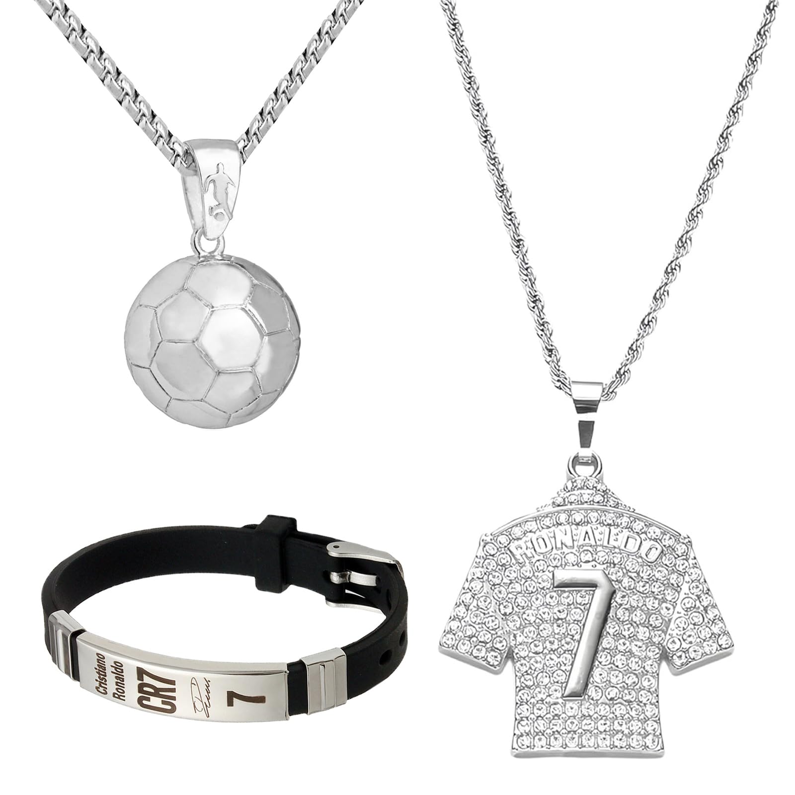 3 Piezas Juego de cadena con collar y pulsera, cadena de fútbol, cadenas para niños, pulsera de fútbol para niños, camiseta de fútbol, regalo para aficionados al fútbol