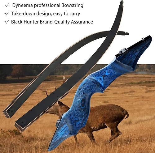 Vista 12 de ZSHJGJR Arco recurvo original Black Hunter de 60 pulgadas para adultos, arco largo de caza americana, arco de tiro con arco de 20 a 60 libras