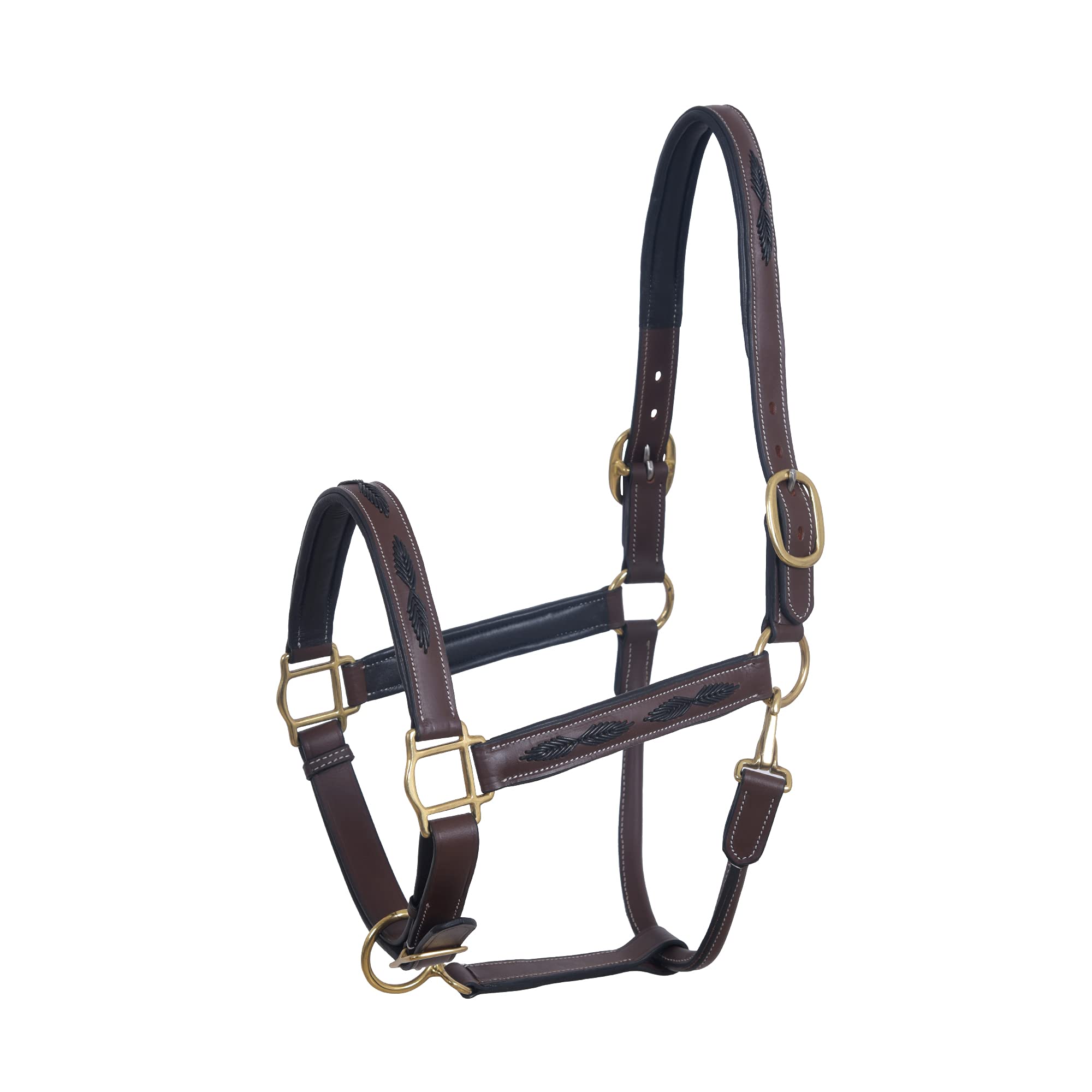 Cabestro de cuero trenzado marrón para caballo inglés SIE Tack resistente 3